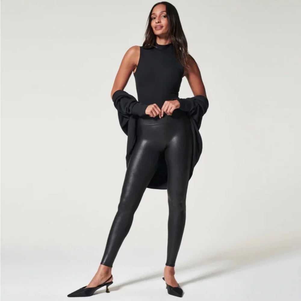 SPANX Faux Leather Leggings In Black Size XL/TG